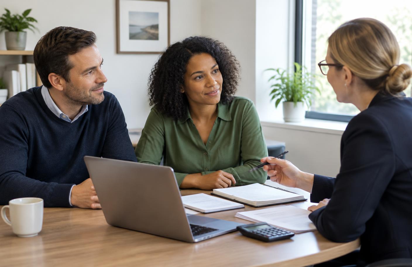 Accountants reviewing client files in a small UK practice